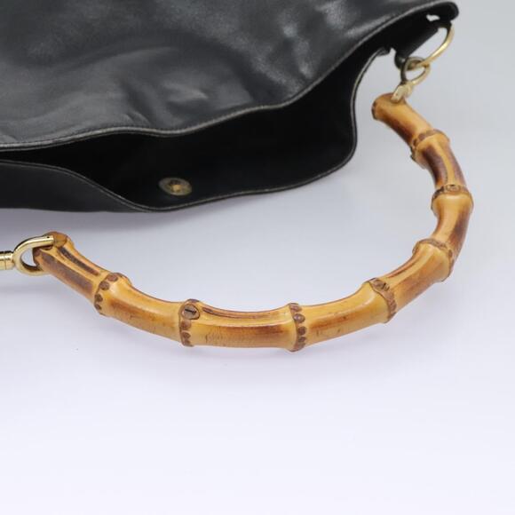 GUCCI Bamboo Hand Bag Leather Black Gold 001 1781 001 1781 - Picture 7 of 16